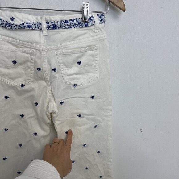 Ralph Lauren Nautical Girls White Pants Belted Blue Embroidery Boot Leg Sz 12 - Picture 5 of 13